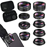 iPhone Lens Kit, Phone Camera Lens 9 in 1 Zoom Telephoto Lens+198° Fisheye +0.35X Super Wide-Angle + 20X Macro Lens + 0.63X Wide Lens + CPL +Kaleidoscope Lens +Starburst for Samsung Android Smartphone