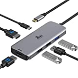 USB C Hub Dual HDMI, USB C to Dual Monitors Adapter to Dual 4K HDMI, 3 USB, PD Charging Port, USB C Docking Station Dual Monitor for Dell XPS 13/15, Lenovo Yoga, HP x360 /Elitebook, etc