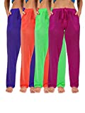 Sexy Basics Women's 4 Pack Casual Active Relaxed Flowy Fit Lounge & Yoga Pants (4 Pack-Neon- Green/Purple/Red/PinkFuschia, Medium)