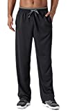 CRYSULLY Men's Lounging Pants Cotton Open Bottom Sweatpants with Pockets Running Pants Black Grey