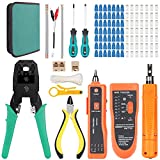 Anksono Network Tool Kit 17 in 1 Ethernet Crimping Tool for Cat5/Cat5e/Cat6/Cat6a,RJ11/RJ45 Network Cable Tester Wire Tracer Punch Down Tool,50PCS RJ45 Connectors,50PCS Covers ,50PCS Cable Ties