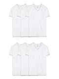 Fruit of the Loom Men's 6-Pack Stay Tucked V-Neck T-Shirt,White,Large