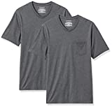 Amazon Essentials Men's 2-Pack Slim-Fit Short-Sleeve V-Neck Pocket T-Shirt, Charcoal Heather, X-Large