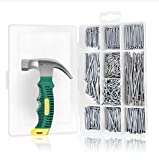 VIGRUE 930Pcs Hardware Nails and Claw Hammer Set, Hammer with Anti-Slip Handle, 430 Flat head Nails and 500 Brad head Nails for Picture Hanging Finishing Nails Galvanized Nails, 10 Size Assortment