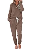 2 Piece Women Jogger Outfits Sets, Sweatsuit for Women Set Khaki L