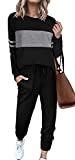 Black Active Sets Women 2 Piece Outfits Casual Colorblock Sweatsuit Sets XL