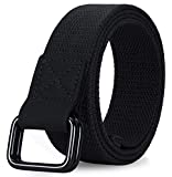ITIEZY Mens Canvas Belts, Cloth Fabric Web Belt 1 1/2" for Casual Jeans, Double D Ring Adjustable Belt Black for Men & Women