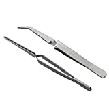 AXLIZER Cross Lock Tweezer 2PCS 125 mm / 4.9 inch Stainless Steel Bent and Straight Tip Cross-Locking Tweezers for Jewelry Making Repair