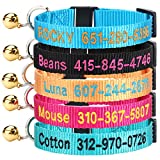 Personalized Cat Collar with Bell,Custom Cat Collars with Name and Phone Number Adjustable Nylon Embroidered ID Collar for Cat with Breakaway Safety Release Buckle