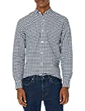 Amazon Essentials Men's Regular-Fit Gingham Long-Sleeve Pocket Oxford Shirt, Navy, X-Small