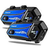 FODSPORTS M1-S Plus Motorcycle Bluetooth Headset with Music Sharing, One-Click Pairing, Microphone Mute, FM, Helmet Intercom up to 8 Riders with Noise Cancellation, Wonderful Sound, Blue, 2 Pack