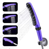 Dog Shower Sprayer Attachment, WaterSong 4 Settings Dog Washing Shower Attachment, 118" Hose, Dog Bath Rubber Soft Brush, Pet Washer Shower Wand for Bathtub Spout Easy to Install, ABS Material, Purple