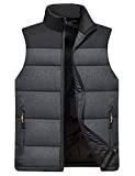 Vcansion Men's Outdoor Casual Stand Collar Padded Vest Lightweight Down Cotton Jacket Coat Vest Black+Dark Grey M