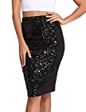 PrettyGuide Women's Sequin Skirt High Waist Sparkle Pencil Skirt Party Cocktail XL Black