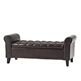 Christopher Knight Home Keiko Contemporary Rolled Arm Storage Ottoman Bench, Brown and Dark, 19.75”D x 50.00”W x 20.5”H