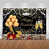 Mocsicka Gold High Heels Birthday Backdrop Pearl Leopard Red Rose Birthday Party Banner for Women Gold Glitter 21st 30th 40th 50th 60th Birthday Party Decoration (7x5ft (82x60 inch))