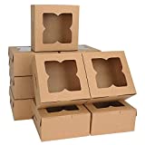 TOMNK 36pcs Brown Bakery Boxes 6 x 6 x 3in Cake Boxes Cookie Boxes with Windows for Pies, Cookies, Pastries, Smash Hearts, Strawberries and Muffins