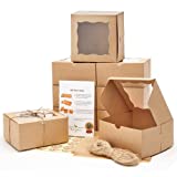 Premium 6x6x3 Inches Cookie Boxes with Window [50 Pack] - Extra Thick & Oil Resistant | Brown Bakery Boxes for Dozen Cookies, Valentine's Day Treats, Charcuterie, Dessert & Pastries