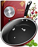 Frying Pan with Lid - 10 Inch Frying Pans Nonstick Skillet Pan Nonstick Frying Pan Skillets Nonstick with Lids Non Stick Pan Cooking Pan Fry Pan Nonstick Pan with Lid Skillet with Lid Red