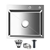 ROVOGO Drop-in 21.7 x 17.7 inch Stainless Steel Single Bowl 2-Hole Kitchen Sink, Top Mount Handmade Bar Prep Sink with Drain