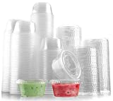 300-Pack Plastic Portion Control Cups with Snap-On Lids 2 oz. | Clear Disposable Small Food Containers | Excellent For Jello Shot, Meal Prep, Salad Dressing, Sushi, Condiments, Medicine, Sauce,Souffle