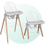 Children of Design 6 in 1 Deluxe Wooden High Chair for Babies & Toddlers, Modern Safe & Compact Baby Highchair, Easy to Clean, Removable Tray, Easy to Assemble, 6 Options 3 Seat Positions 2 Heights
