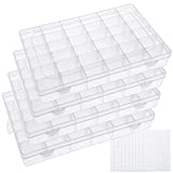 BAKHUK 4 Pack 36 Grids Clear Plastic Organizer Box Storage Container with Adjustable Divider Removable Grid with 400pcs Label Stickers for Washi Tape Jewelry Art DIY Crafts Beads Container