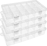 SGHUO 18 Compartment Organizer Box with Adjustable Dividers, 4 Pack Plastic Storage Container for Jewelry, Craft DIY, Bead, Sewing, Dip Powder, Hair Accessories, Thread