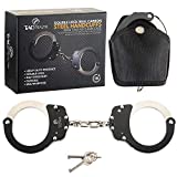 TacStealth Handcuffs with Two Keys & Handcuffs Case| Heavy Duty Black and Silver Steal Professional Grade | Bend/Break Free Secure Handcuffs