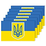 Ukraine Flag Stickers with Ukrainian Emblem, 5-Inches by 3-Inches,Waterproof Vinyl Decal for Auto Car Helmet Arm Laptop Bottle (6)