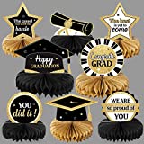 2022 Graduation Party Decorations Class of 2022 Congrats Grad Honeycomb Centerpieces Congratulate Graduation Table Toppers for Graduation Party Favor Supplies Black Gold 8Pcs