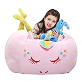 Unicorn Stuffed Animal Toy Storage, Kids Bean Bag Chair Cover Only, Velvet Extra Soft Stuffed Organization Replace Mesh Toy Hammock for Kids Blankets Towels Clothes Home Supplies Pink