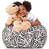 Stuffed Animal Storage Bean Bag  Toy Storage Organizer and Bean Bag Chair for Kids Holds up to 90+ Plush Toys  Cotton Canvas Bags Cover for Boys and Girls Ages 4-11 by 5 STARS UNITED, Grey Roses