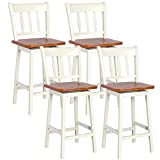 COSTWAY Bar Stools Set of 4, 24.5 Inch Solid Rubber Wood Bar Chairs with 360 Swiveling, Footrest, Swivel Counter Height Barstools with Back Ideal for Kitchen Island, Counter, Pub(Set of 4, White)