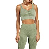Ribbed Seamless Workout Sets for Women 2 piece Outfits Acid Wash Crop Top Butt Lifting Yoga Athletic Leggings Sets
