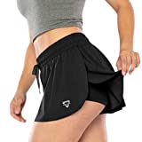 Keiki Kona 2-in-1 Flowy Fitness Shorts - Quick Dry Comfortable Workout Shorts with Drawstring (Black, Small)