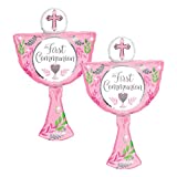 Set of 2 Pink First Communion Celebration 31" Foil Christian Catholic Balloon