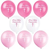 Unique Girls First Holy Communion Balloons Bundle | 8 Count Hot Pink, Light Pink, White Balloons for Bouquet with Cross 12" Size | Daughter Confirmation Religious Dcor