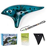 Ocarina,12 Tones Alto C Ceramic Ocarina Musical Instrument with Song Book Neck String Neck Cord Carry Bag Good Gift for Children Adults Beginners (Blue)