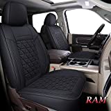 Coverado Car Seat Covers Full Set, Dodge RAM Seat Cover Waterproof Leather Protector Fit 2009-2022 1500 2010-2022 2500 3500 Truck Pickup CrewCab with Curved Back Bench, Black