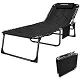 KingCamp Oversized Padded Adjustable 4-Position Folding Chaise Lounge Chair for Outdoor Patio Beach Lawn Pool Sunbathing Tanning, Heavy Duty Portable Camping Recliner with Pillow, Supports 330lbs