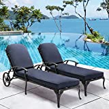 Villeston Lounge Chairs for Outside, Chaise Lounges Outdoor Pool Chair Set of 2 Cast Aluminum Patio Furniture Tanning with Navy Cushion Recliner