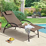 Crestlive Products Outdoor Reclining Chaise Lounge Chair, Aluminum Adjustable Portable Sun Tanning Lounge Chair, All Weather Furniture in Brown Finish for Lawn, Beach, Patio, Deck, Poolside (Brown)