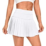 DERCA Pleated Tennis Skirt for Women with Pockets Shorts Athletic Skorts Workout Running Golf Sports Skirts (A-White,Large)