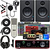 Focusrite Scarlett 4i4 4x4 USB Audio Interface Full Studio Bundle with Download for Creative Music Production Software Kit and Eris 4.5 Pair Studio Monitors and 1/4 Instrument Cables