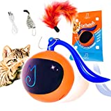 Migipaws Cat Toy, Automatic Moving Ball Bundle Classic Mice + Feather Kitten Toys in Pack. DIY N in 1 Pets Smart Electric Teaser, USB Rechargeable (Orange)