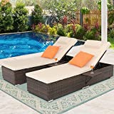BPTD Patio Chaise Lounge Sets 2 Piece Outdoor PE Wicker Chaise Lounge Patio Rattan Reclining Chair Furniture Set with Adjustable Backrest Recliners for Poolside Porch Garden and Backyard (Brown/Beige)