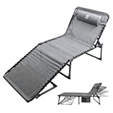 Coastrail Outdoor Folding Chaise Lounge Chair 28 inch Wide, 4 Position Recline Textilene Waterproof Patio Chaise with Pocket and Pillow for Beach,Tanning, Lawn, Supports 400lbs, Grey