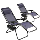 Patio Chairs Set of 2 Zero Gravity Chair Folding Chairs Outdoor Chairs Anti Gravity Chair Reclining Outdoor Folding Chairs Lounge Chair Deck Chairs Foldable Yard with Pillow Cup Holder (Blue)