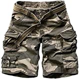FOURSTEEDS Women's Cotton Loose Fit Multi-Pockets Camouflage Casual Twill Bermuda Cargo Shorts with Belt Dark Camo US 10